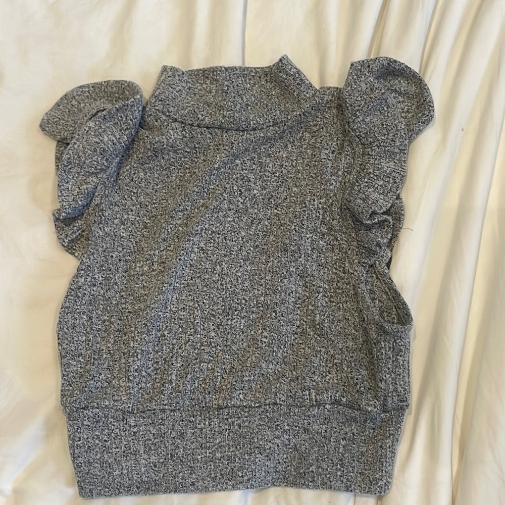 Free people grey cropped ruffle sweater with turtleneck